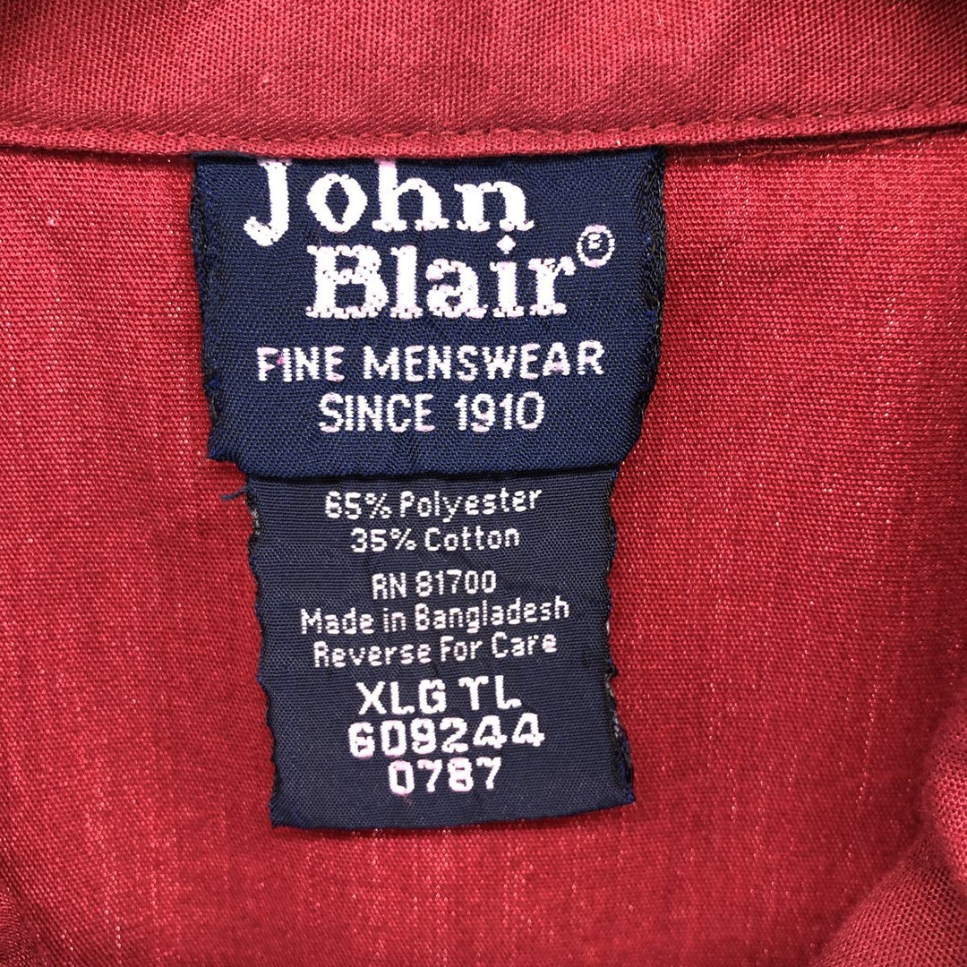 JOHN BLAIR Short Sleeve Mexican Shirt Cuban Shirt Men's XL polyester wine-red Vintage Second Hand