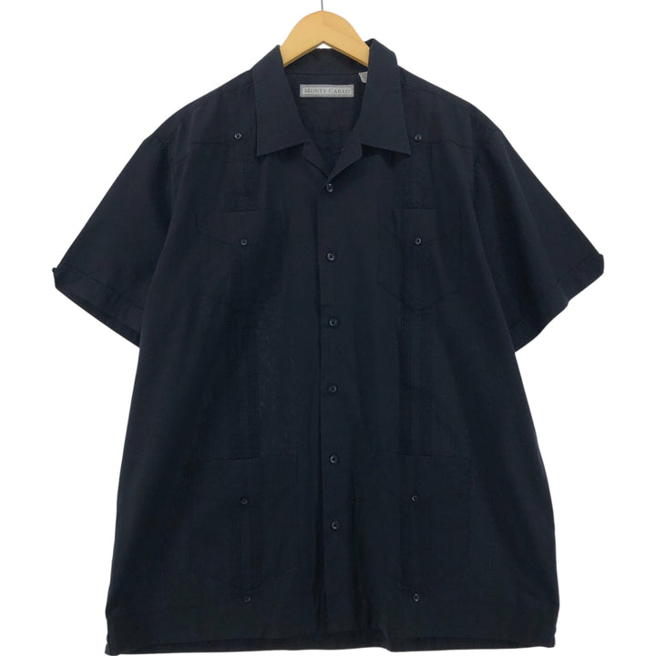 MONTE CARLO Short Sleeve Open Collar Mexican Shirt Cuban Shirt Box Shirt Men's XL polyester black type Vintage Second Hand