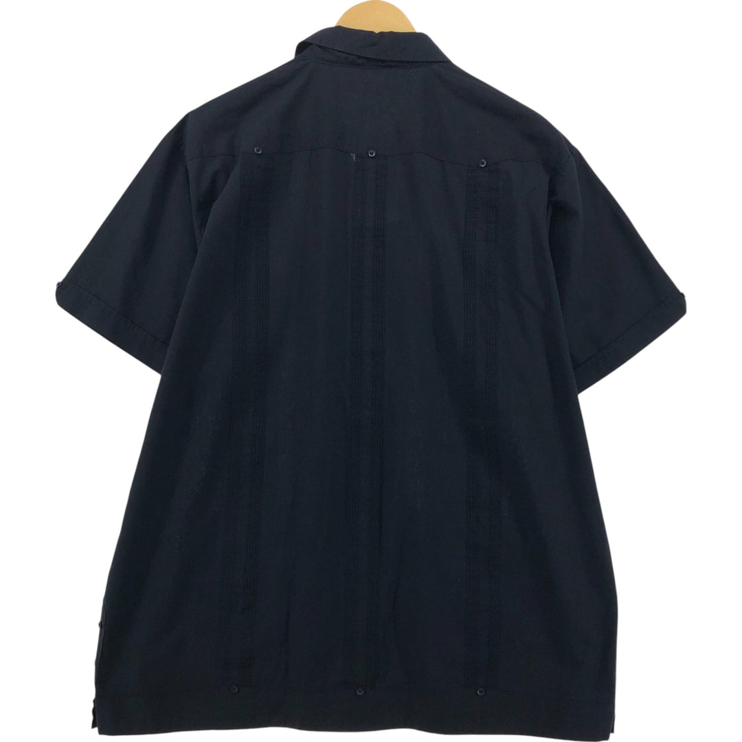 MONTE CARLO Short Sleeve Open Collar Mexican Shirt Cuban Shirt Box Shirt Men's XL polyester black type Vintage Second Hand