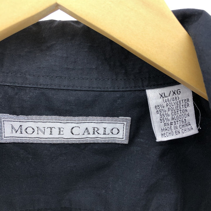 MONTE CARLO Short Sleeve Open Collar Mexican Shirt Cuban Shirt Box Shirt Men's XL polyester black type Vintage Second Hand