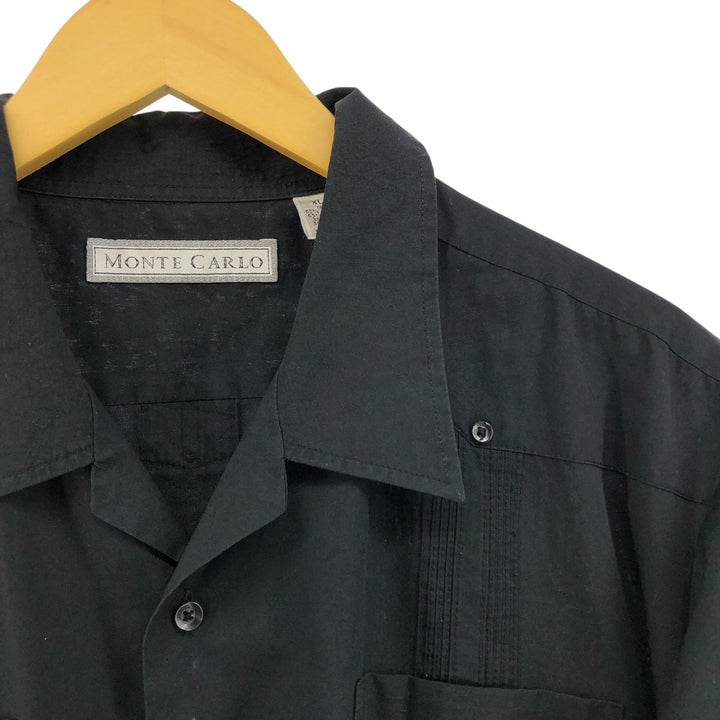MONTE CARLO Short Sleeve Open Collar Mexican Shirt Cuban Shirt Box Shirt Men's XL polyester black type Vintage Second Hand