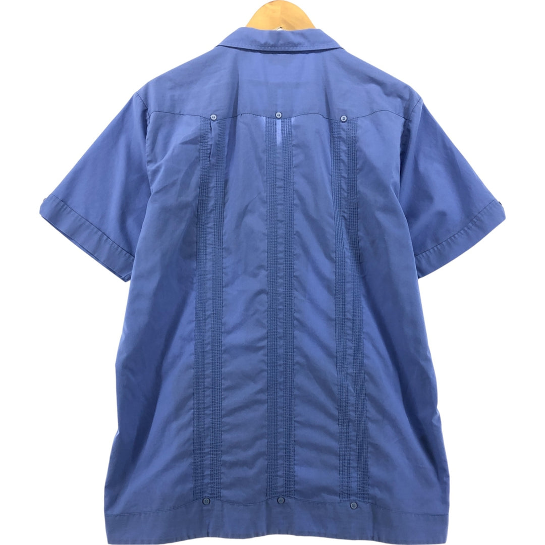 Premier Short Sleeve Open Collar Mexican Shirt Cuban Shirt Box Shirt Men's Size L polyester blue type Vintage Second Hand