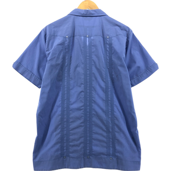 Premier Short Sleeve Open Collar Mexican Shirt Cuban Shirt Box Shirt Men's Size L polyester blue type Vintage Second Hand