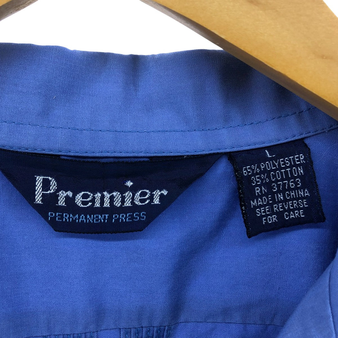 Premier Short Sleeve Open Collar Mexican Shirt Cuban Shirt Box Shirt Men's Size L polyester blue type Vintage Second Hand