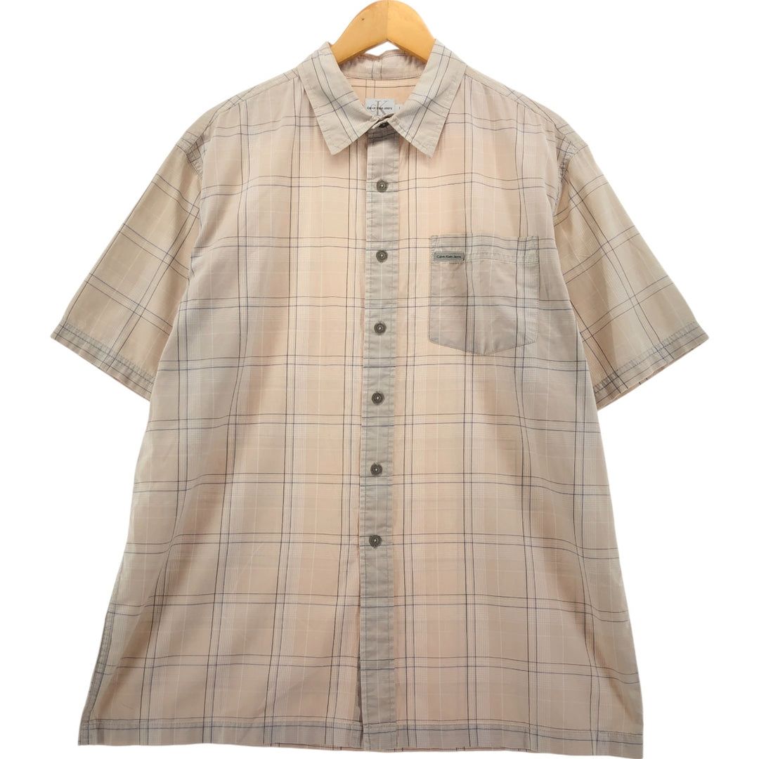Calvin Klein JEANS Short Sleeve Cotton Check Shirt Men's Size L cotton Beige type Vintage Second Hand