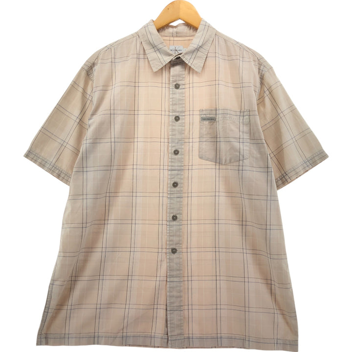 Calvin Klein JEANS Short Sleeve Cotton Check Shirt Men's Size L cotton Beige type Vintage Second Hand