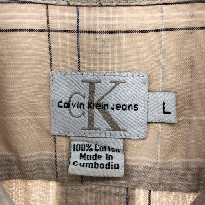 Calvin Klein JEANS Short Sleeve Cotton Check Shirt Men's Size L cotton Beige type Vintage Second Hand