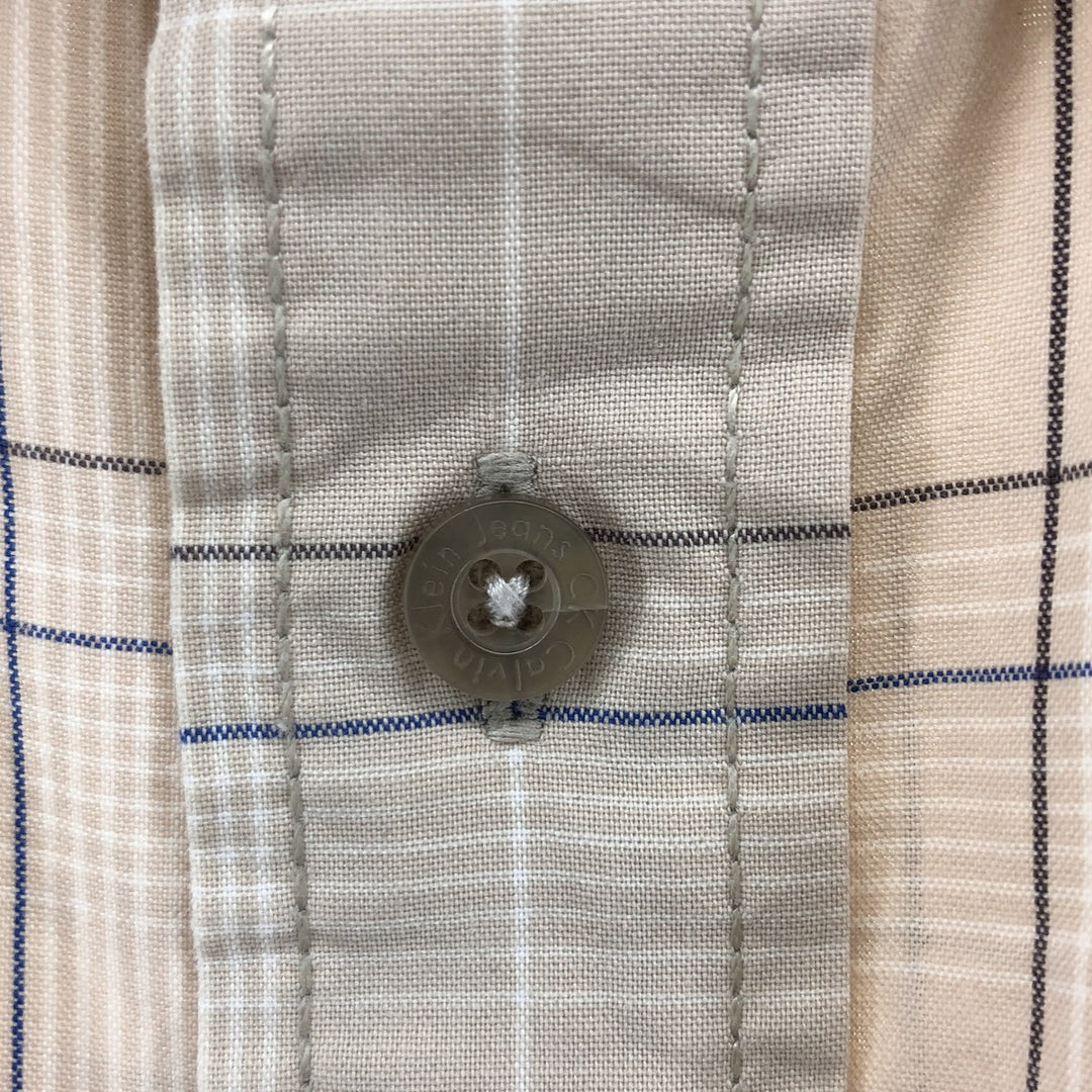 Calvin Klein JEANS Short Sleeve Cotton Check Shirt Men's Size L cotton Beige type Vintage Second Hand
