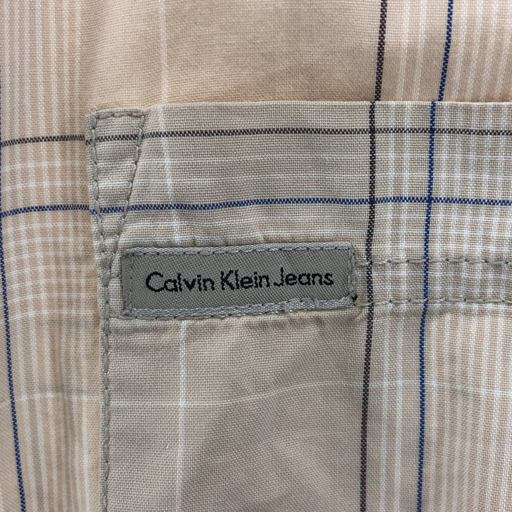 Calvin Klein JEANS Short Sleeve Cotton Check Shirt Men's Size L cotton Beige type Vintage Second Hand
