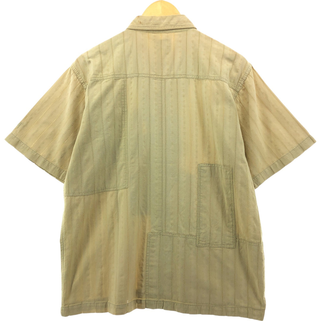 00'S STUSSY Stripe Pattern All-over Print Short Sleeve Cotton Striped Shirt Box Shirt Men's M Size cotton Beige type Vintage Second Hand
