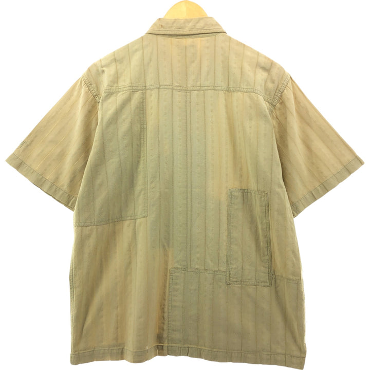 00'S STUSSY Stripe Pattern All-over Print Short Sleeve Cotton Striped Shirt Box Shirt Men's M Size cotton Beige type Vintage Second Hand