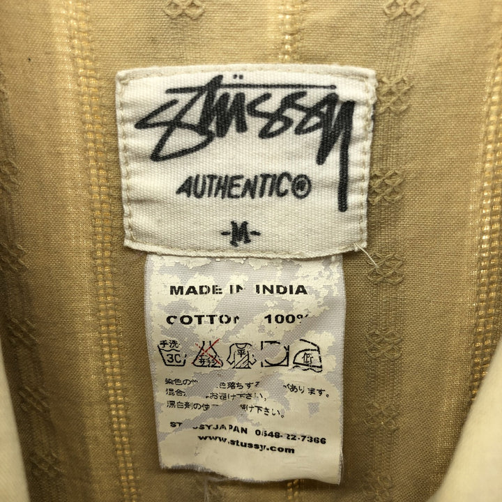 00'S STUSSY Stripe Pattern All-over Print Short Sleeve Cotton Striped Shirt Box Shirt Men's M Size cotton Beige type Vintage Second Hand
