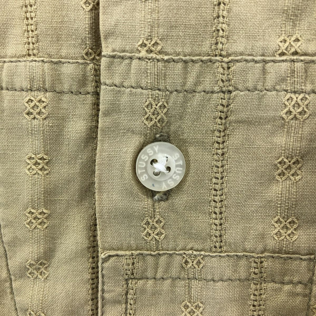 00'S STUSSY Stripe Pattern All-over Print Short Sleeve Cotton Striped Shirt Box Shirt Men's M Size cotton Beige type Vintage Second Hand