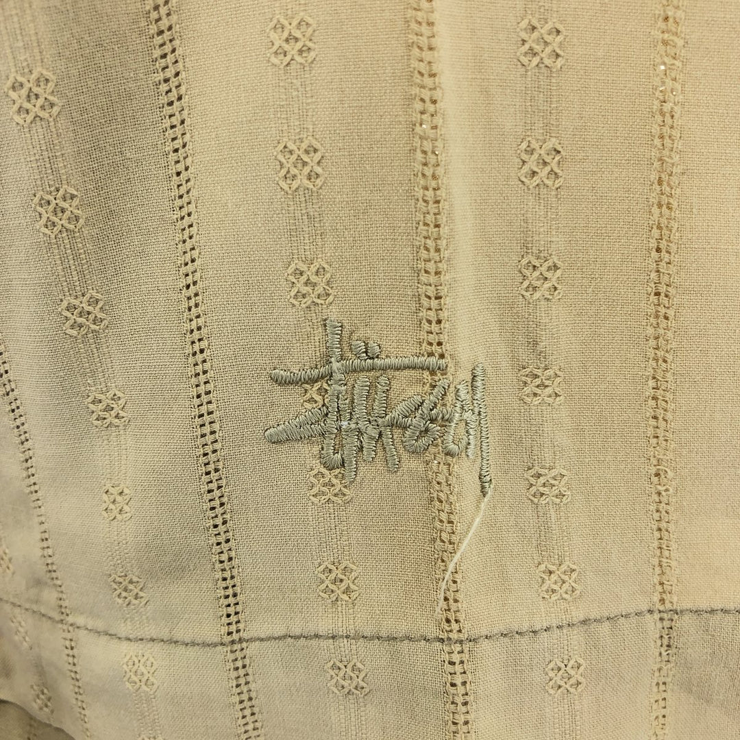 00'S STUSSY Stripe Pattern All-over Print Short Sleeve Cotton Striped Shirt Box Shirt Men's M Size cotton Beige type Vintage Second Hand