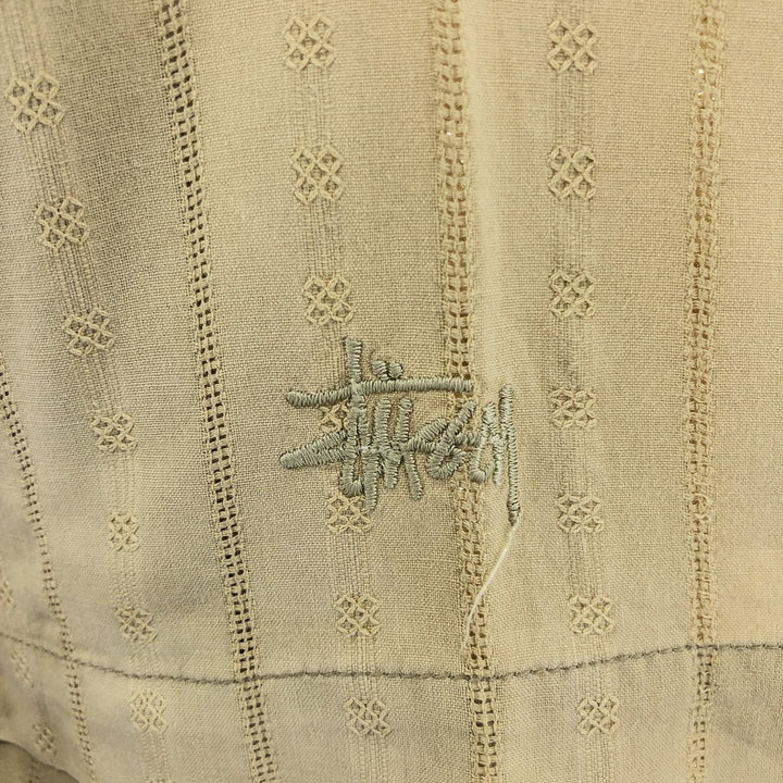 00'S STUSSY Stripe Pattern All-over Print Short Sleeve Cotton Striped Shirt Box Shirt Men's M Size cotton Beige type Vintage Second Hand
