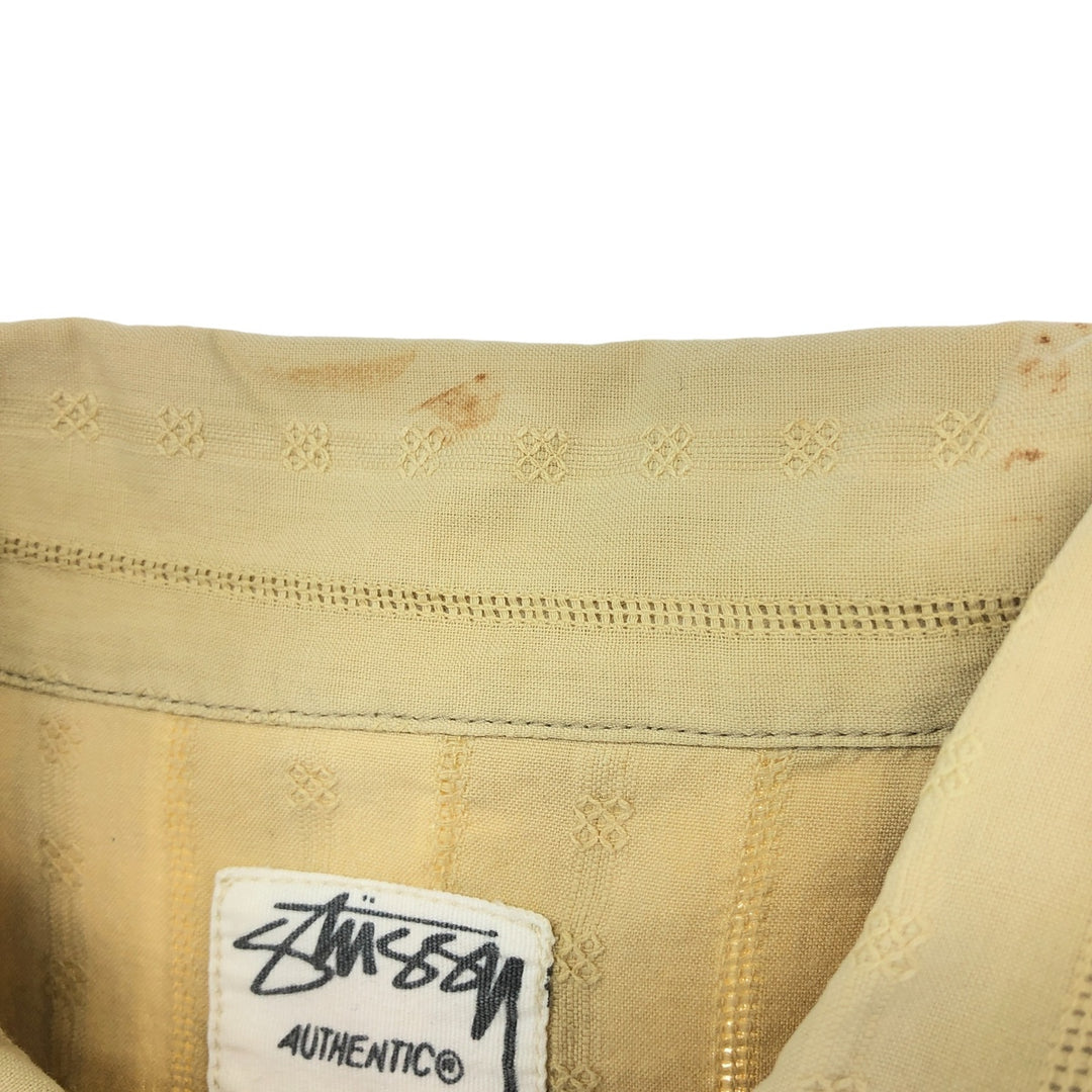 00'S STUSSY Stripe Pattern All-over Print Short Sleeve Cotton Striped Shirt Box Shirt Men's M Size cotton Beige type Vintage Second Hand