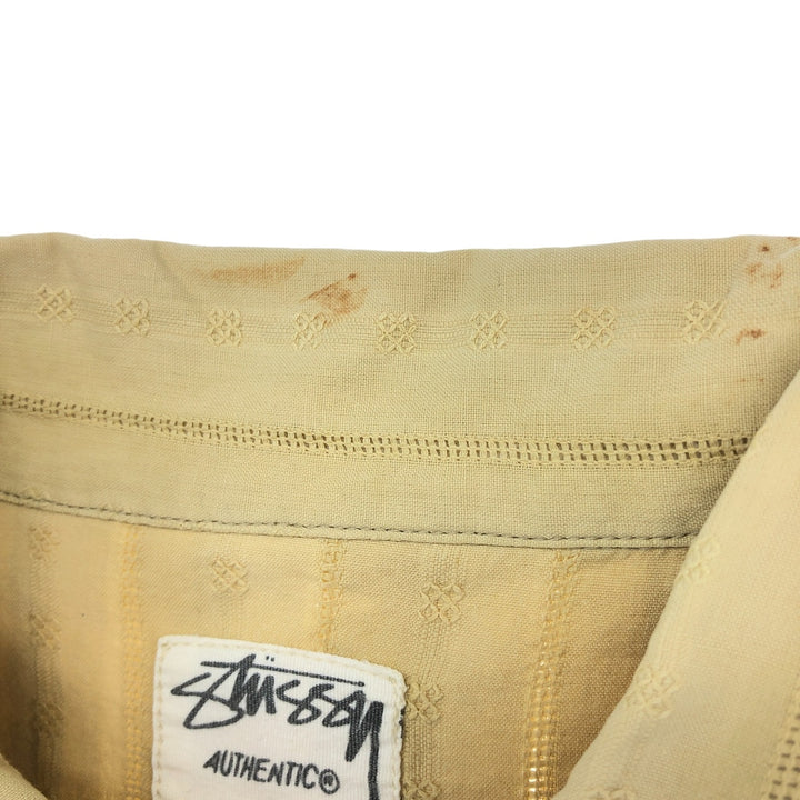 00'S STUSSY Stripe Pattern All-over Print Short Sleeve Cotton Striped Shirt Box Shirt Men's M Size cotton Beige type Vintage Second Hand