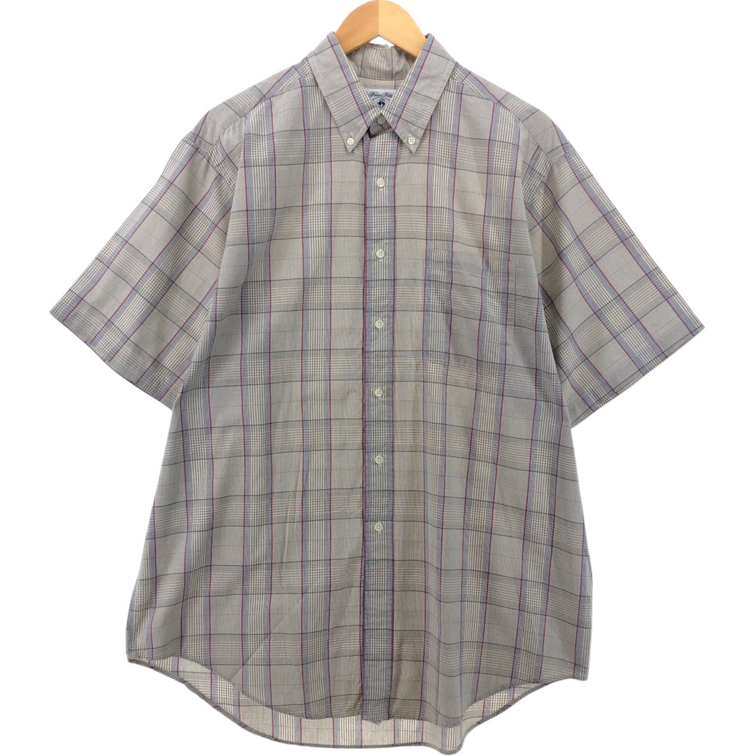 Brooks Brothers SPORT SHIRT Short Sleeve Button Down Check Shirt Made in USA Men's L size cotton beige type brown Vintage Second Hand