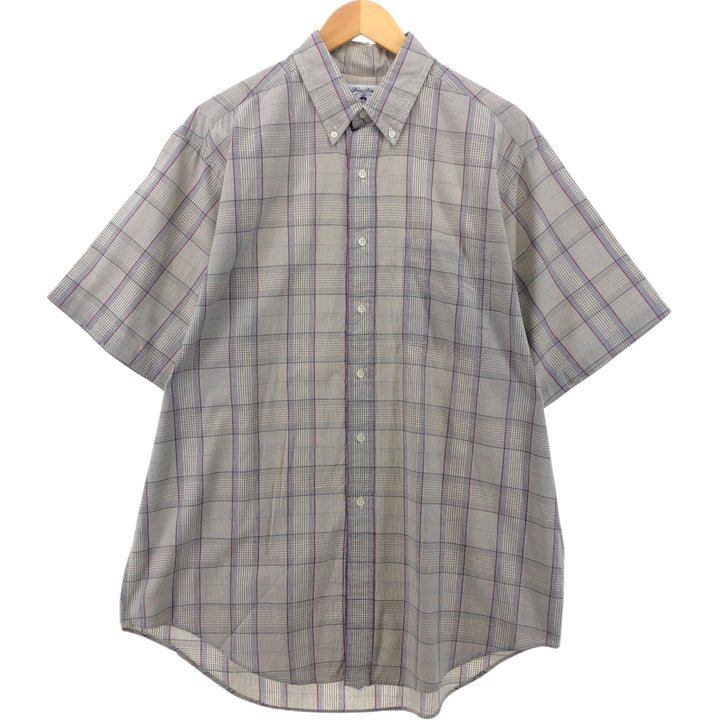 Brooks Brothers SPORT SHIRT Short Sleeve Button Down Check Shirt Made in USA Men's L size cotton beige type brown Vintage Second Hand