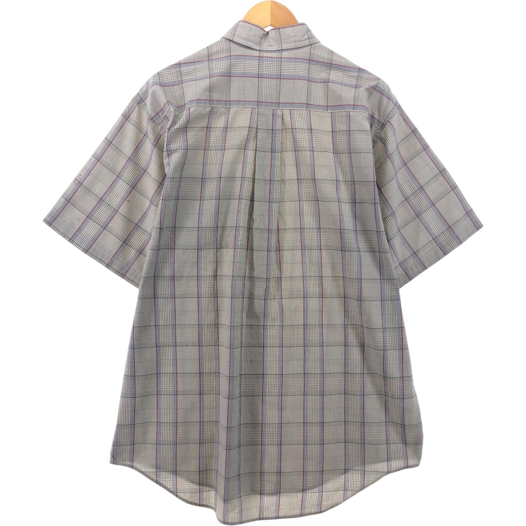 Brooks Brothers SPORT SHIRT Short Sleeve Button Down Check Shirt Made in USA Men's L size cotton beige type brown Vintage Second Hand