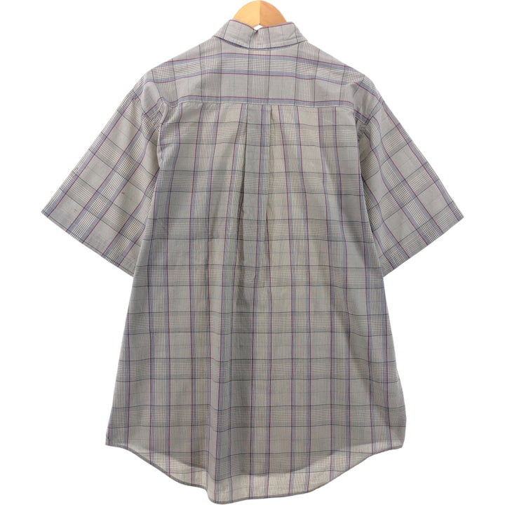 Brooks Brothers SPORT SHIRT Short Sleeve Button Down Check Shirt Made in USA Men's L size cotton beige type brown Vintage Second Hand