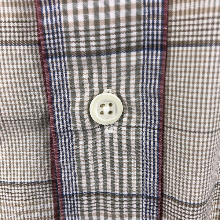 Brooks Brothers SPORT SHIRT Short Sleeve Button Down Check Shirt Made in USA Men's L size cotton beige type brown Vintage Second Hand