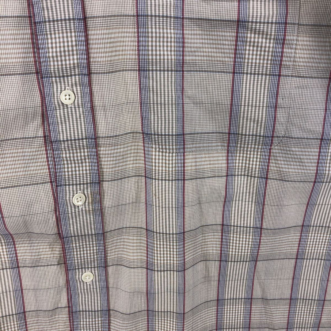 Brooks Brothers SPORT SHIRT Short Sleeve Button Down Check Shirt Made in USA Men's L size cotton beige type brown Vintage Second Hand