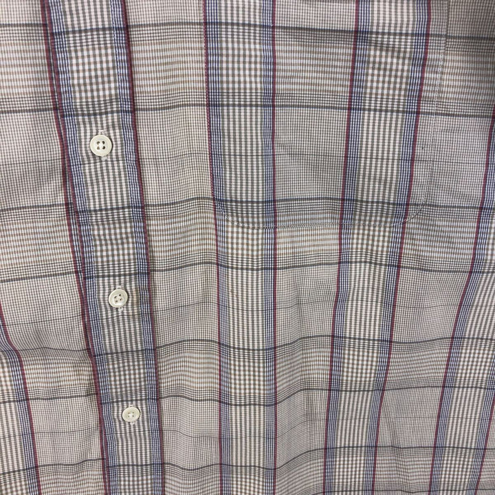 Brooks Brothers SPORT SHIRT Short Sleeve Button Down Check Shirt Made in USA Men's L size cotton beige type brown Vintage Second Hand