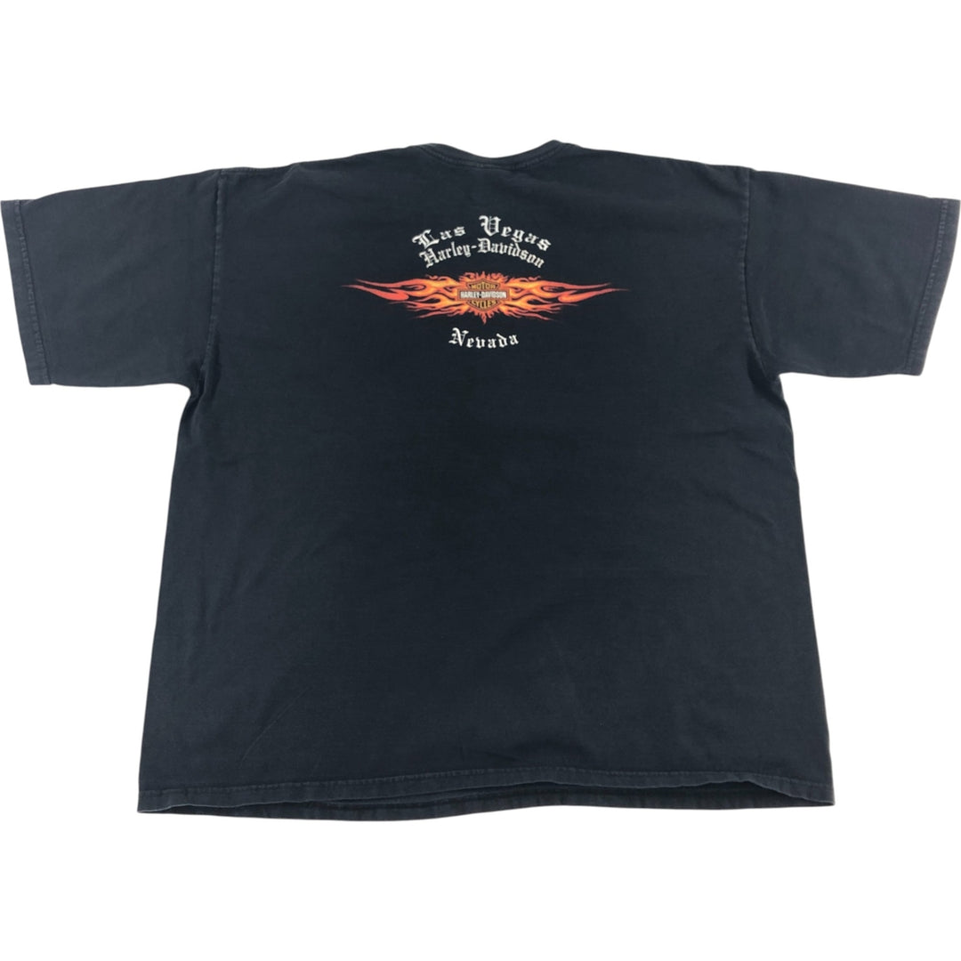 00'S Harley-Davidson Fire Pattern Motorcycle Bike T-Shirt Men's XXL cotton black type Vintage Second Hand