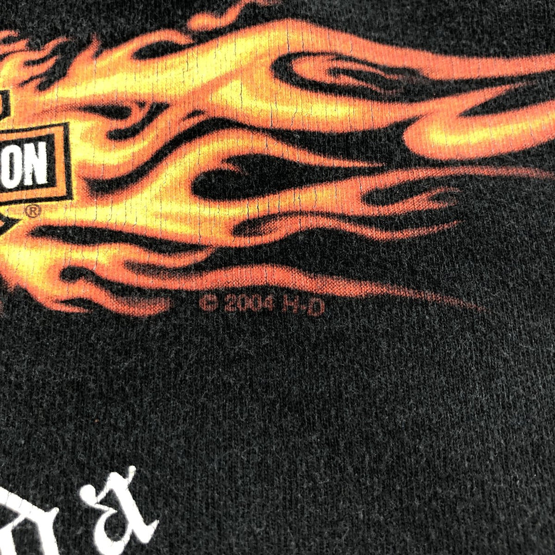 00'S Harley-Davidson Fire Pattern Motorcycle Bike T-Shirt Men's XXL cotton black type Vintage Second Hand