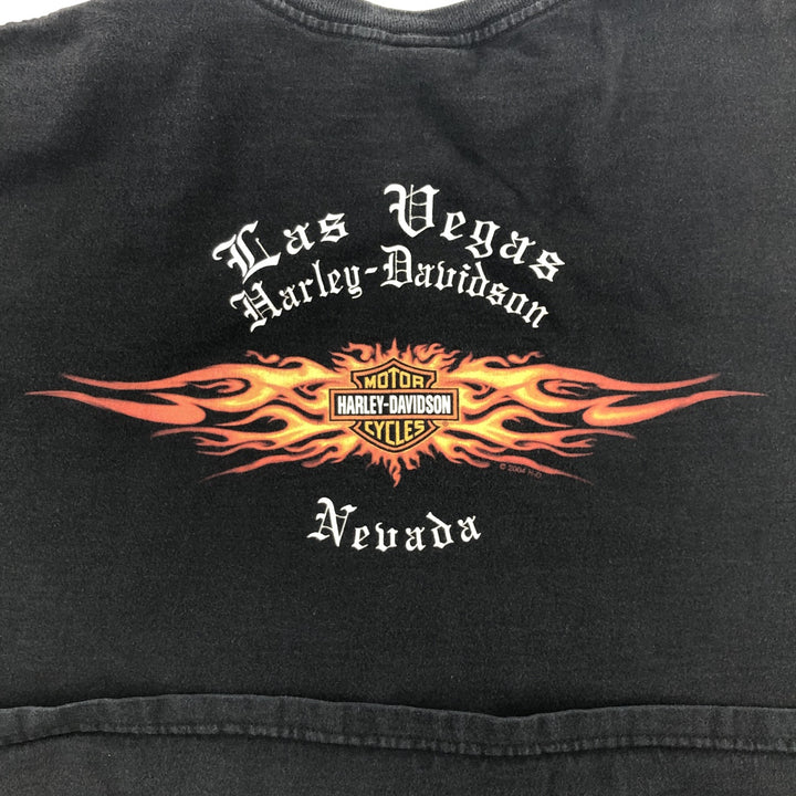 00'S Harley-Davidson Fire Pattern Motorcycle Bike T-Shirt Men's XXL cotton black type Vintage Second Hand