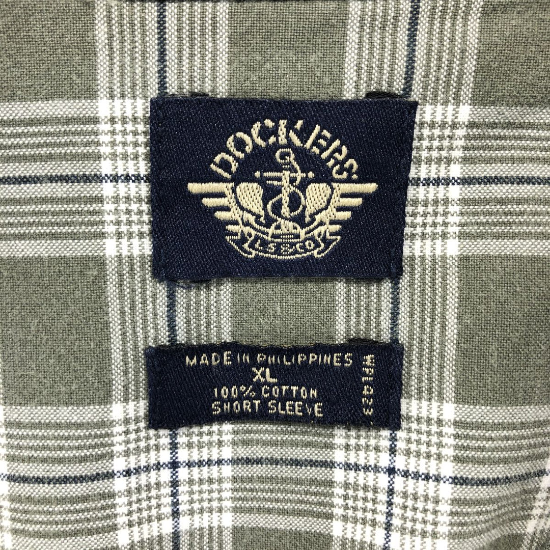 Dockers short sleeve button down check shirt, men's XL size cotton Khaki type Vintage Second Hand