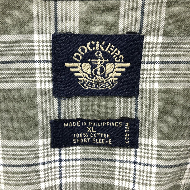 Dockers short sleeve button down check shirt, men's XL size cotton Khaki type Vintage Second Hand