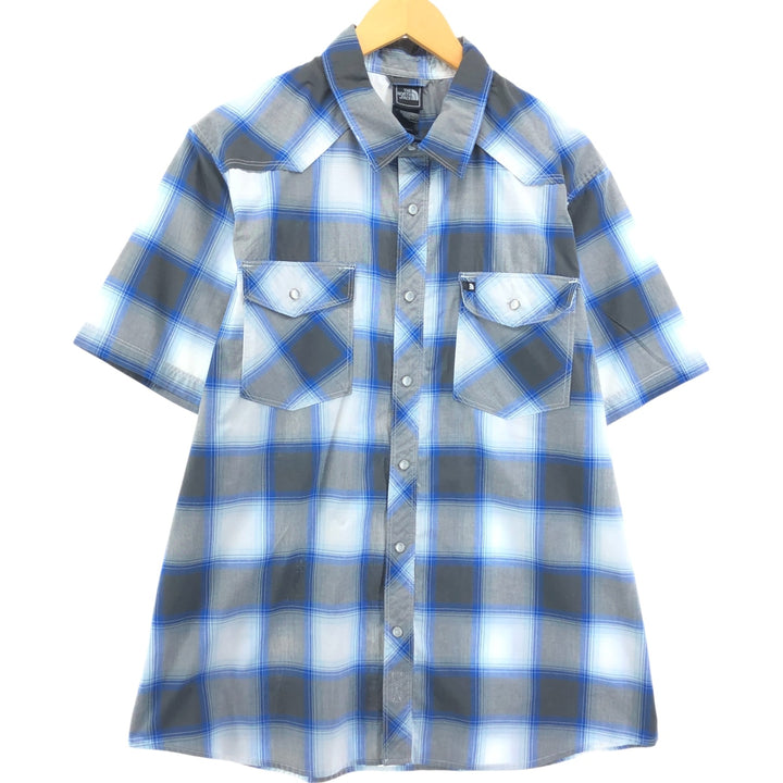 THE NORTH FACE Short Sleeve Check Shirt, Men's Size L cotton blue type Vintage Second Hand