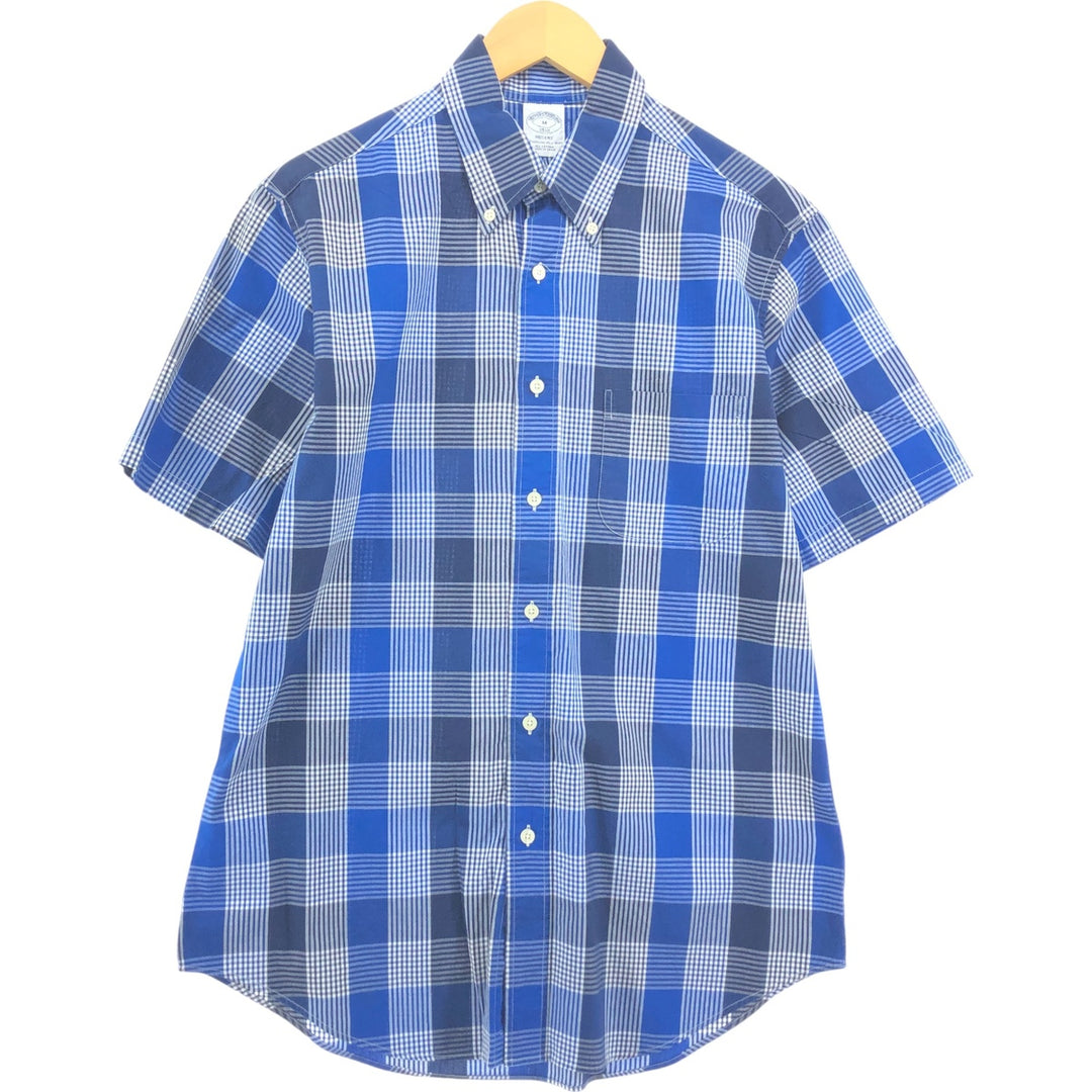 Brooks Brothers 1818 REGENT short sleeve button down check shirt, men's size M cotton blue type Vintage Second Hand