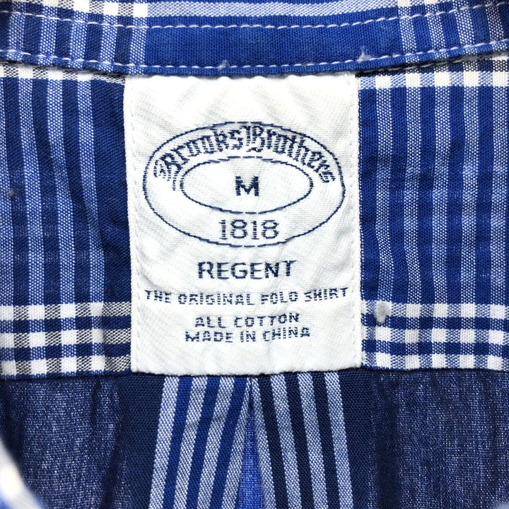 Brooks Brothers 1818 REGENT short sleeve button down check shirt, men's size M cotton blue type Vintage Second Hand