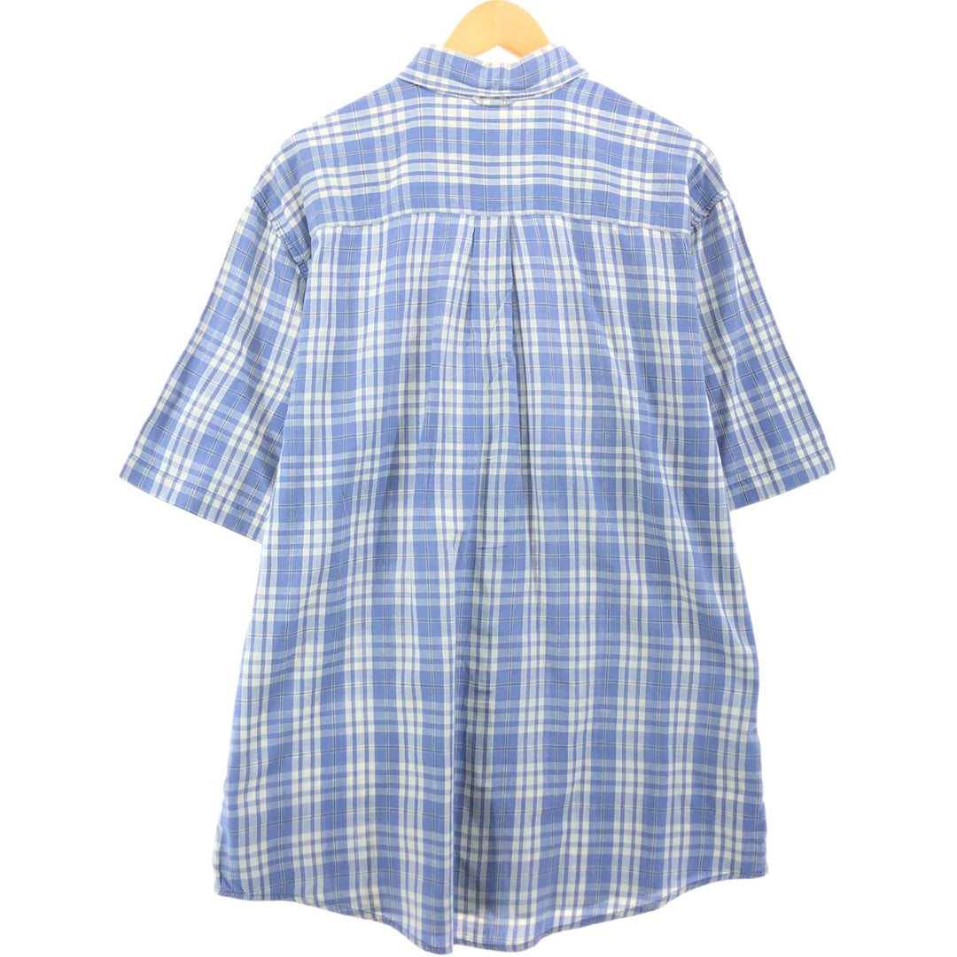 90s~00'S Timberland short sleeve cotton check shirt, men's XL size cotton Purple type blue-purple Vintage Second Hand