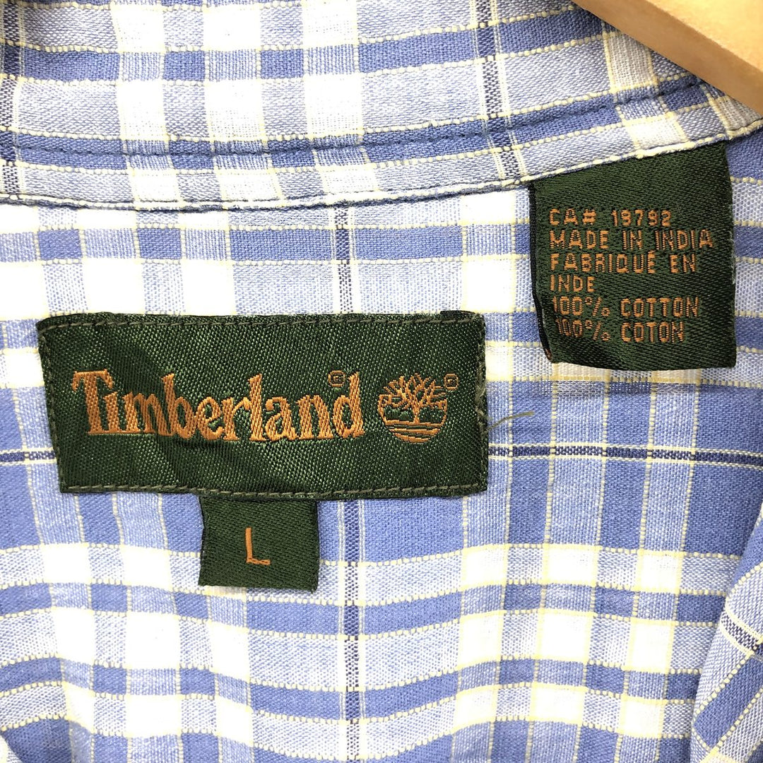 90s~00'S Timberland short sleeve cotton check shirt, men's XL size cotton Purple type blue-purple Vintage Second Hand