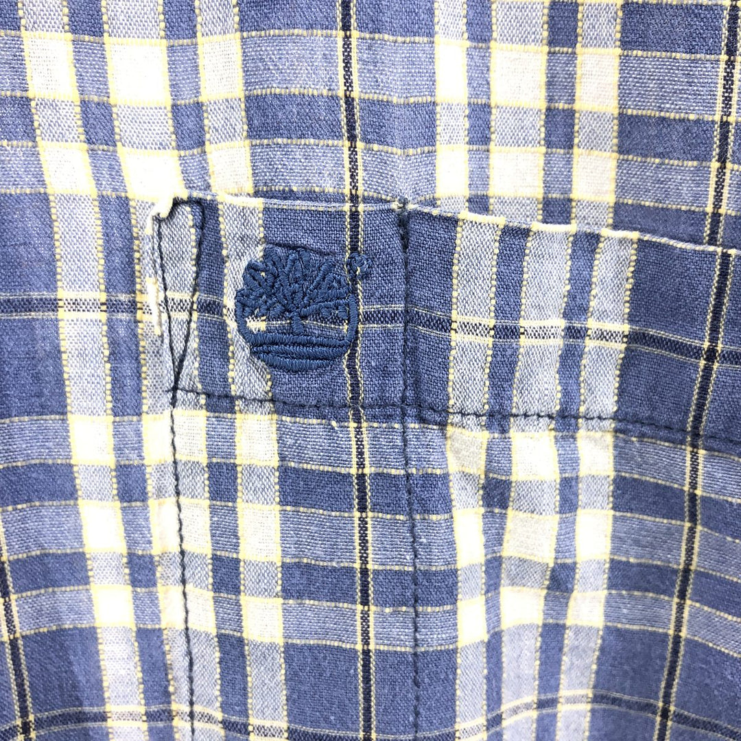 90s~00'S Timberland short sleeve cotton check shirt, men's XL size cotton Purple type blue-purple Vintage Second Hand