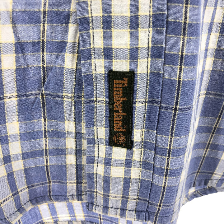 90s~00'S Timberland short sleeve cotton check shirt, men's XL size cotton Purple type blue-purple Vintage Second Hand