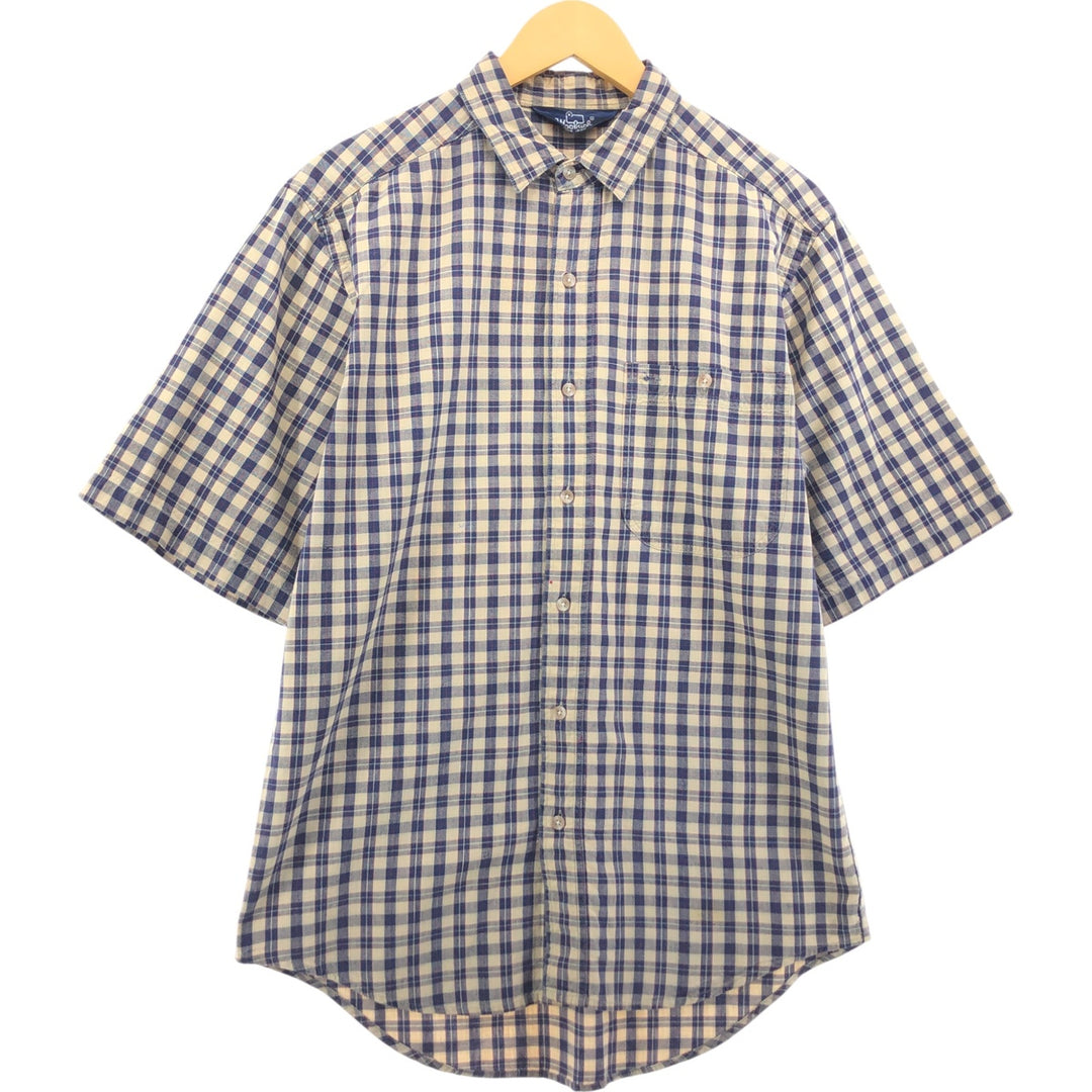 80'S WOOLRICH short sleeve cotton check shirt, men's size M cotton Beige type Vintage Second Hand
