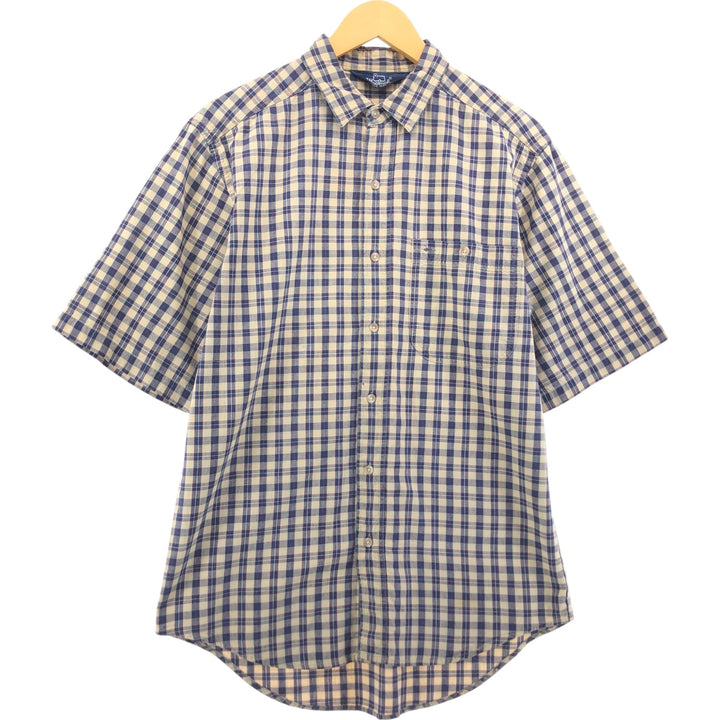 80'S WOOLRICH short sleeve cotton check shirt, men's size M cotton Beige type Vintage Second Hand