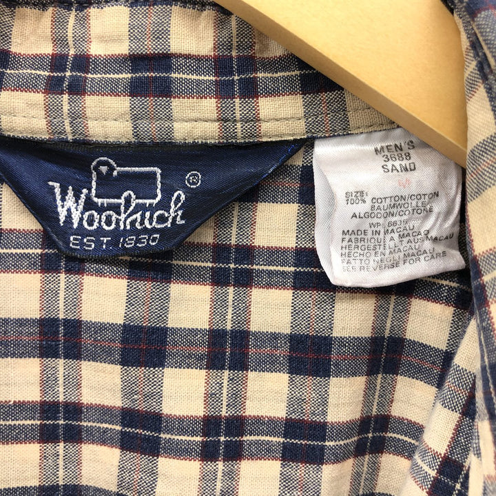 80'S WOOLRICH short sleeve cotton check shirt, men's size M cotton Beige type Vintage Second Hand