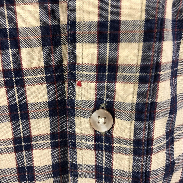 80'S WOOLRICH short sleeve cotton check shirt, men's size M cotton Beige type Vintage Second Hand