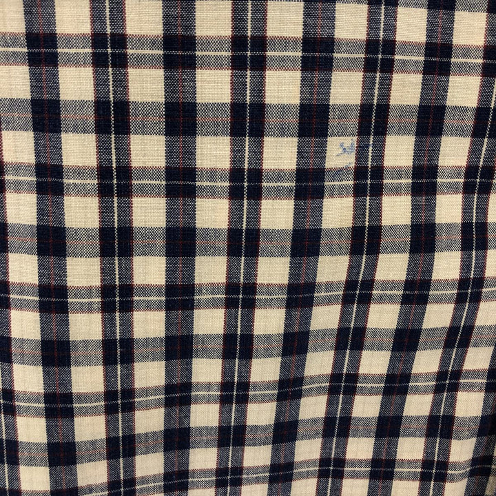 80'S WOOLRICH short sleeve cotton check shirt, men's size M cotton Beige type Vintage Second Hand