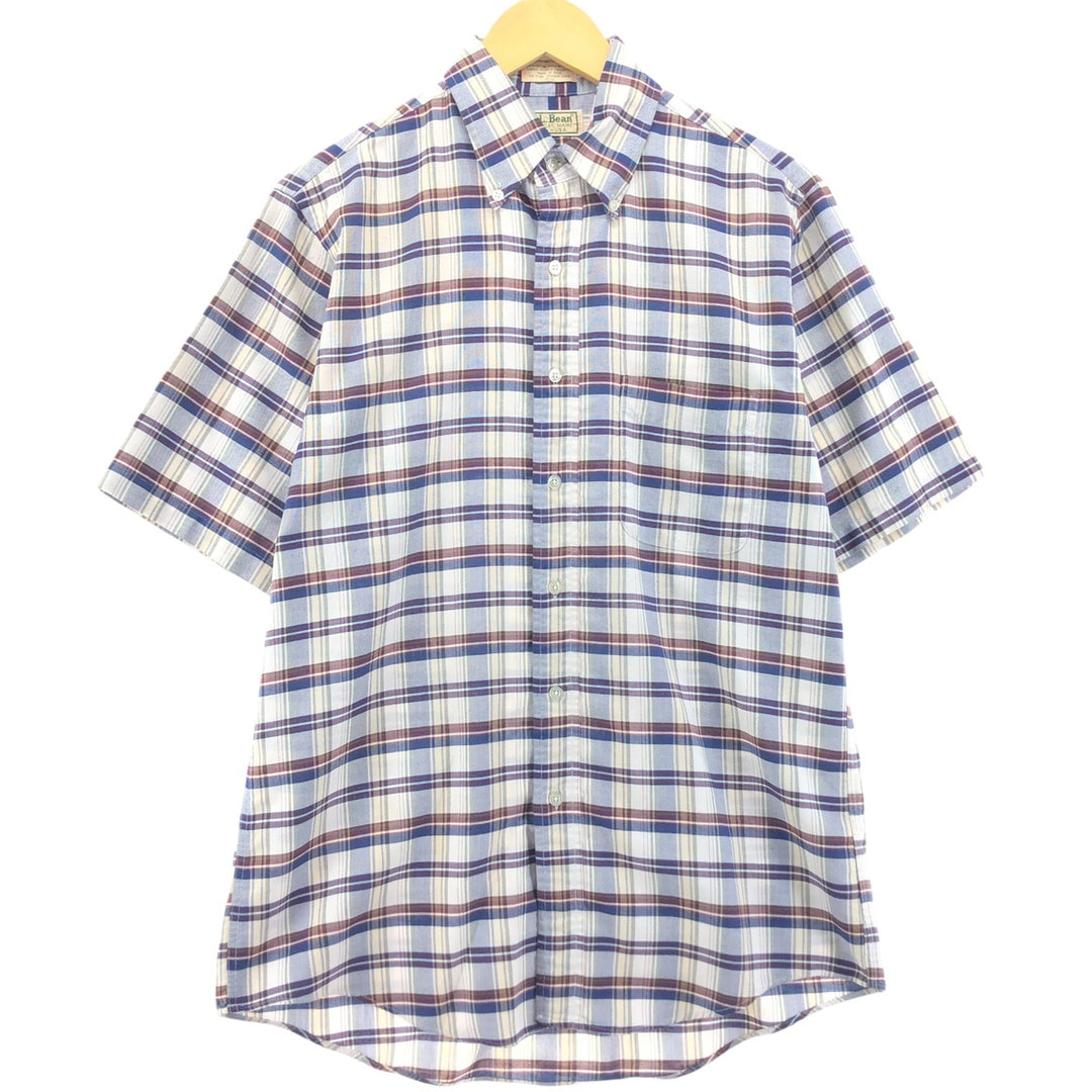 80'S LLBean short sleeve button down check shirt made in USA, men's size M cotton white type Vintage Second Hand