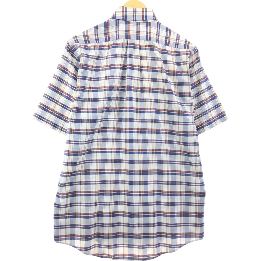 80'S LLBean short sleeve button down check shirt made in USA, men's size M cotton white type Vintage Second Hand