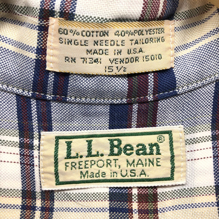 80'S LLBean short sleeve button down check shirt made in USA, men's size M cotton white type Vintage Second Hand