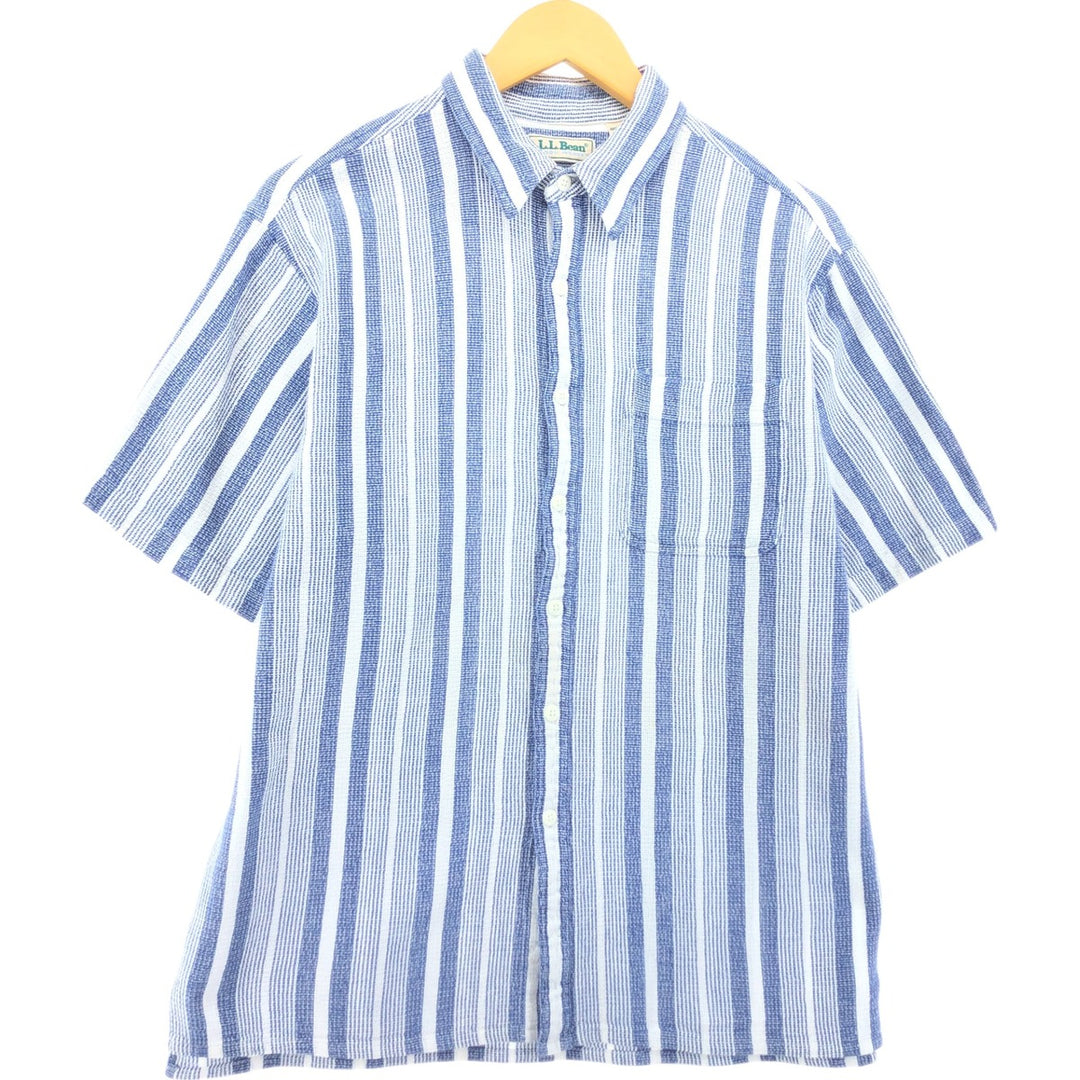 80'S LLBean short sleeve cotton striped shirt, men's size L cotton white type Vintage Second Hand