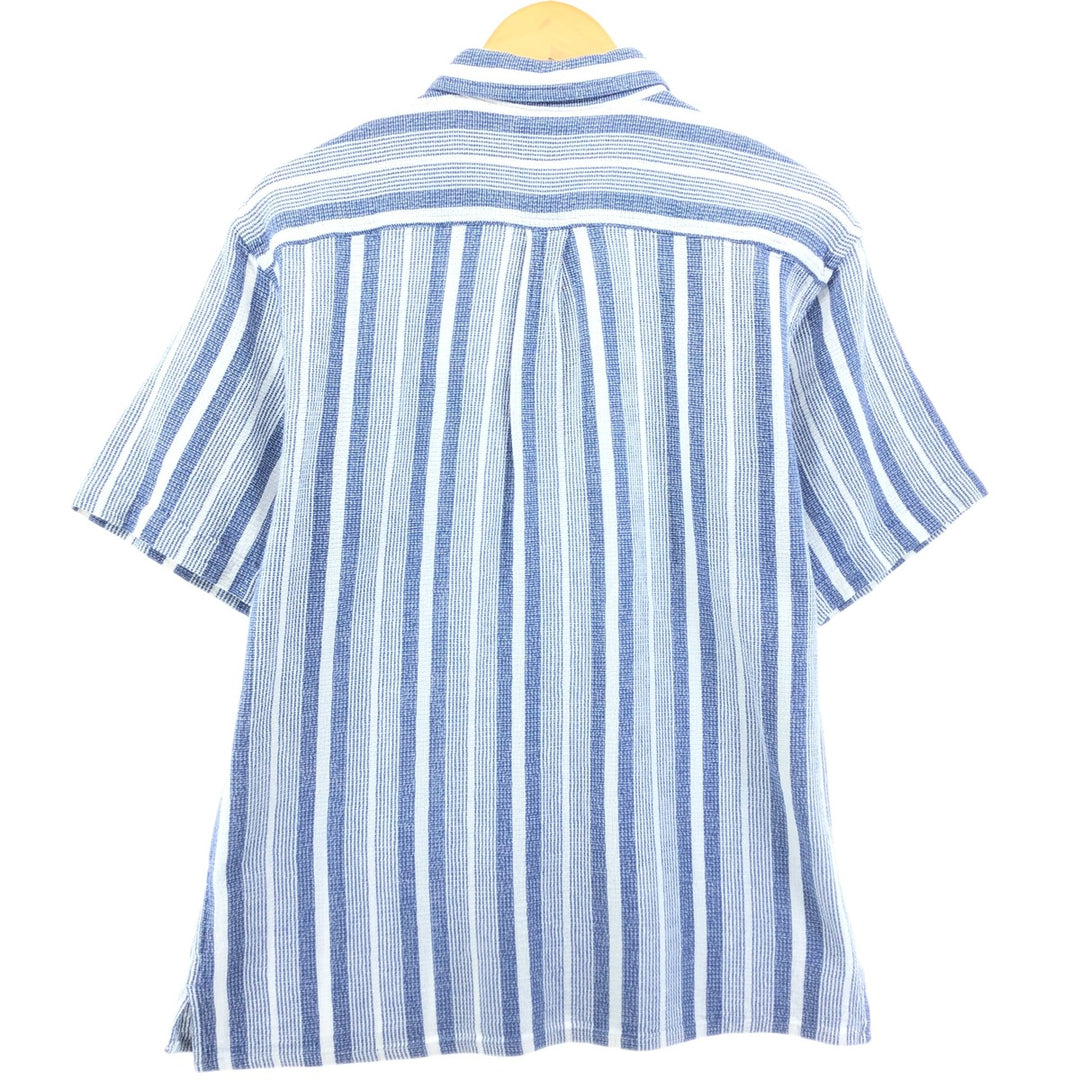 80'S LLBean short sleeve cotton striped shirt, men's size L cotton white type Vintage Second Hand